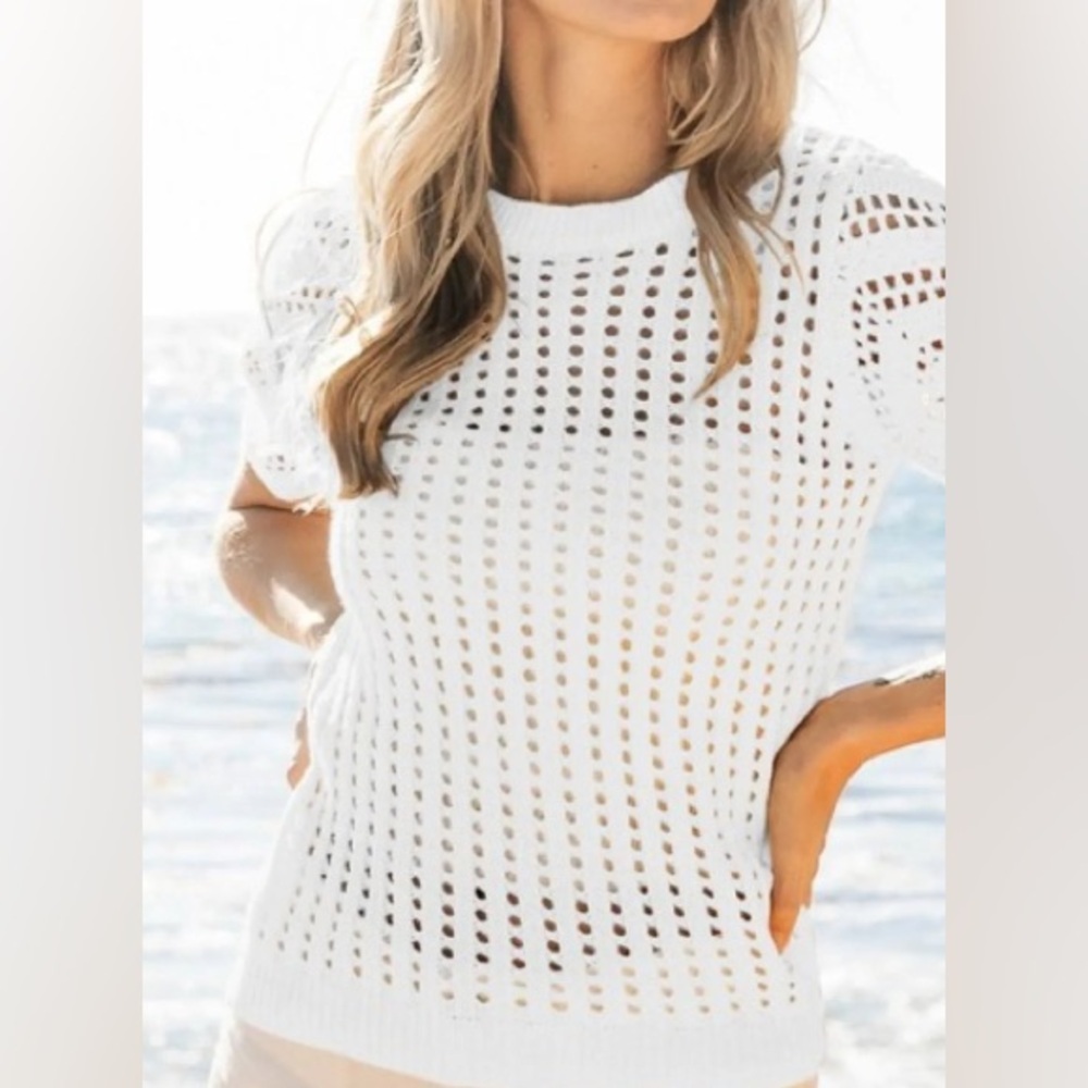 BiBi Ivory Crochet Knit Top